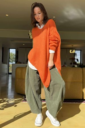 Made in Italy Big Softie Super Slant Knit Top Pumpkin 
